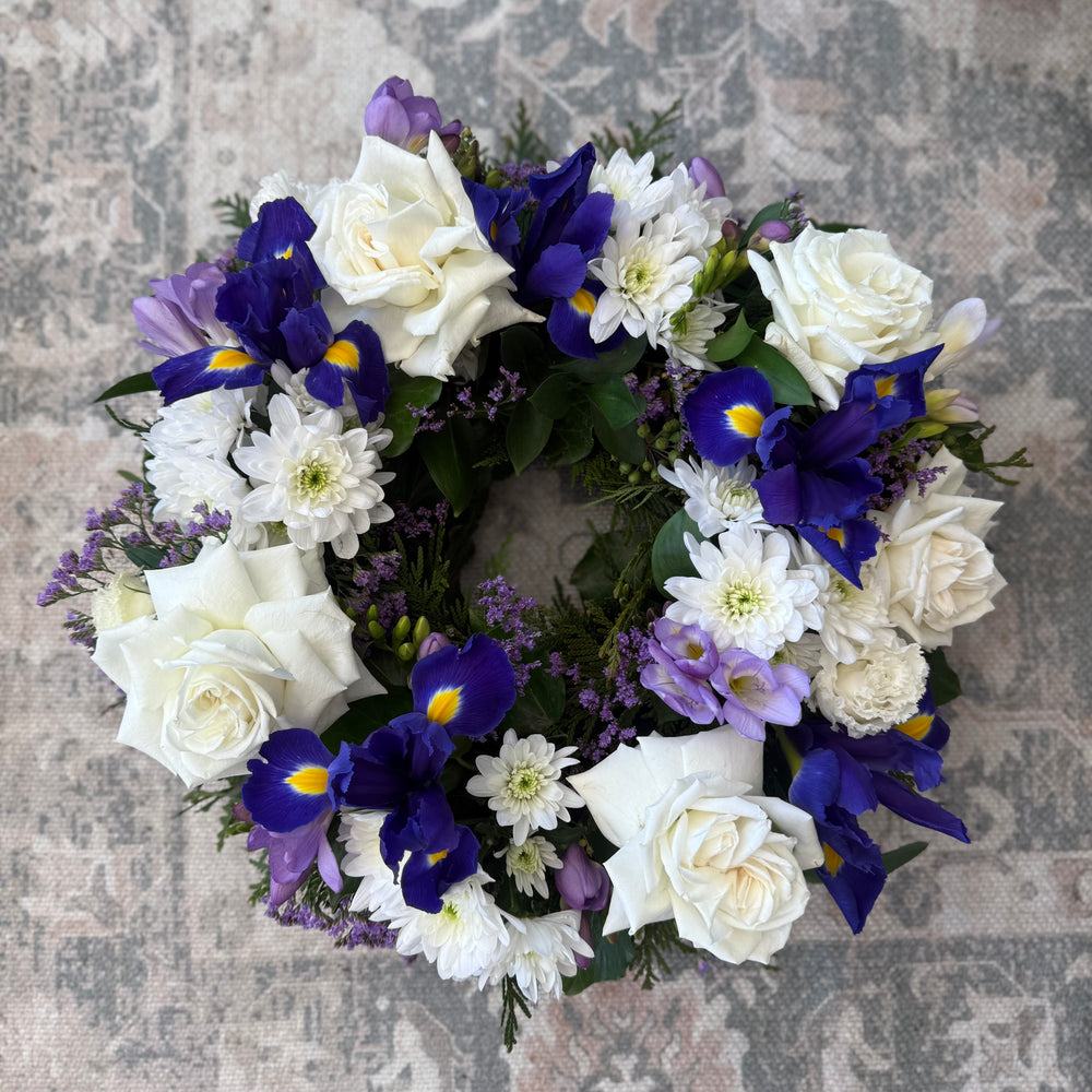 Everlasting Love Wreath - White and purple mix seasonal